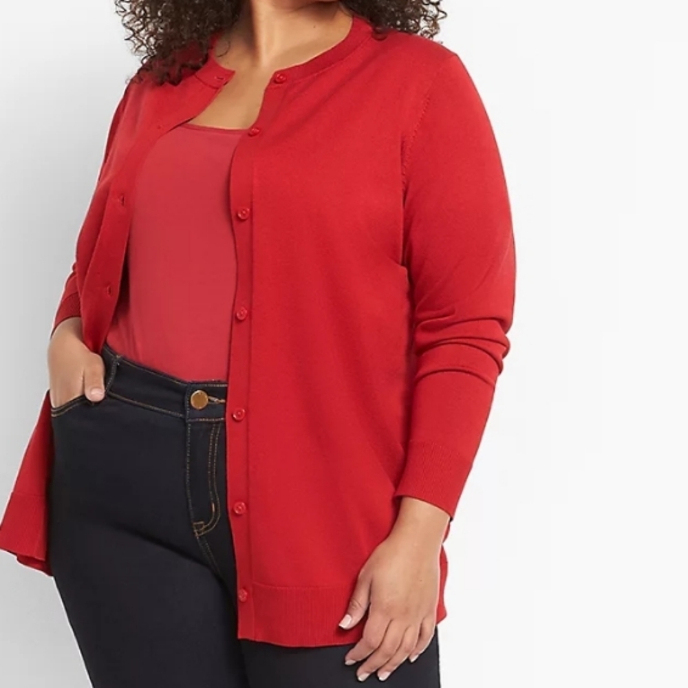 Lane Bryant Vibrant Casual NWOT Red Button Front Longline Cardigan 18/20